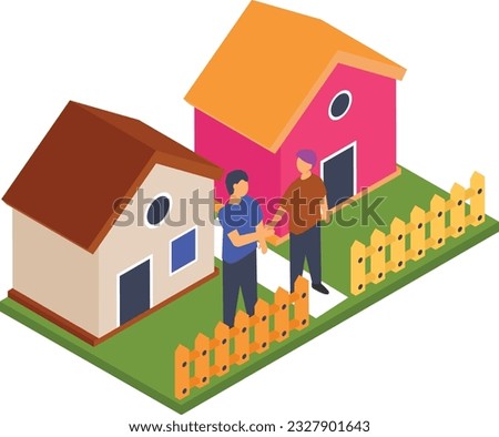 Peace or Conflict resolution isometric Concept, Amicable neighbors greeting each other Vector Color Icon Design, neighbourhood conflicts Stock illustration, bad neighbors Symbol