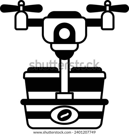 unmanned aerial vehicle delivering Meal Concept, just-in-time supplies vector outline icon design, Retail Food delivery service symbol contact-less Meal Courier Sign, Grocery pickup stock illustration