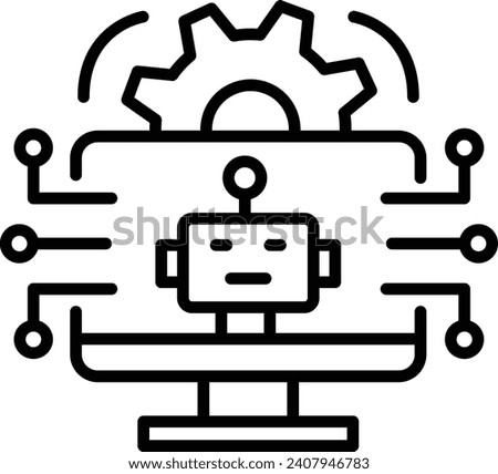 Calibration of Robotic Devices using AI and ML concept, Chip Crafting vector line icon design, predictive modeling or adaptive control symbol, artificial intelligence sign neural circuit illustration