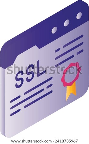 SSL Certificate isometric Concept, Secure Data Transmission between Server and Browser Vector Icon Design, Cloud Hosting and Web service Symbol,Safe Browsing https Sign, Encrypted Webpage illustration