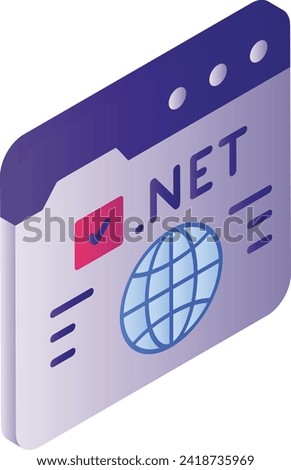 Registration of network domain name isometric Concept, dot net domain url vector Icon design, Cloud computing and Global Web hosting services Symbol, Tld .net register stock illustration