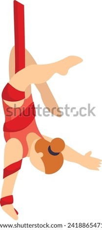 Women Stretching Hanging Upside Down isometric Concept, Anti gravity exercise by antitrapeze artist Vector Icon Design, circus artist Symbol Street Mime performer Sign Carnie troupe Stock illustration
