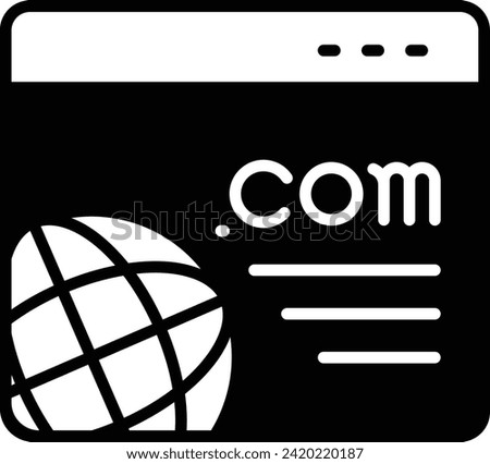The domain com concept, dot-com or web site address vector icon design, Web design and Development symbol, user interface or graphic sign, website engineering stock illustration
