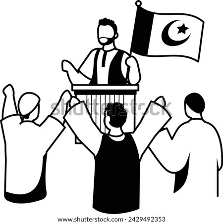 raised voice to address audience vector design, yaum-e-pakistan Symbol, Islamic republic or resolution day Sign, 23 March national holiday stock, Pakistani Leadership giving Speech on Rostrum concept