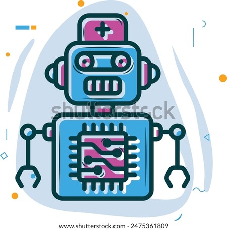 Caregiver Robots Programed with AI concept, cybernetics Biorobot vector design, Artificial general intelligence symbol, Natural Language Processing sign, Machine and Deep Learning stock illustration