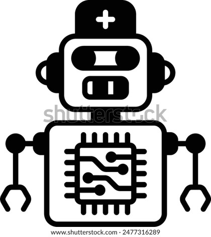 cybernetics Biorobot vector design, Artificial general intelligence symbol, Natural Language Processing sign, Machine and Deep Learning stock illustration, Caregiver Robots Programed with AI concept