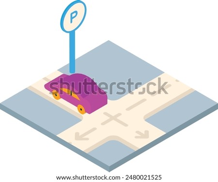 vehicle is moved by mechanical maneuvers to available space isometric concept, automated highway system vector de Artificial general intelligence Natural Language Processing sign Machine Deep Learn