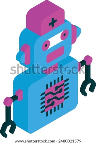 Caregiver Robots Programed with AI isometric concept, cybernetics Biorobot vector de Artificial general intelligence Natural Language Processing Machine and Deep Learning stock illustration