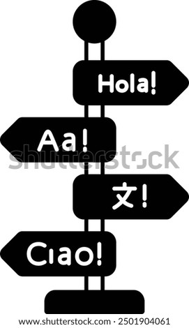 Different Language Signage with Pole concept, Hola ciao text vector icon design, International Day of Language symbol, Translation Services sign, Plurilingualism and Multilingualism stock illustration