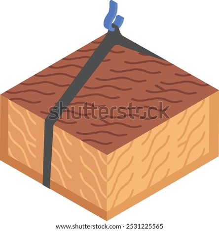 Lift moving stack of lumber studs isometric concept, Tightly packed in rows tied stacks of wooden beams vector icon design, timber Symbol, forest Deforestation products Sign,mill yard and sawworks sto