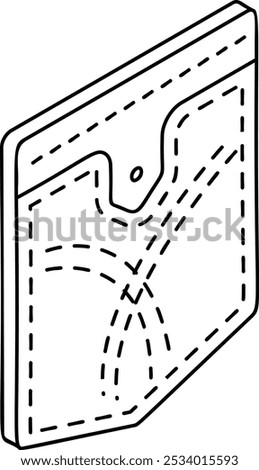 side seam pockets square isometric outline concept, patch or flap pocket with button vector icon, custom tailoring symbol, Made-to-measure clothing sign,Sewist materials stock illustration