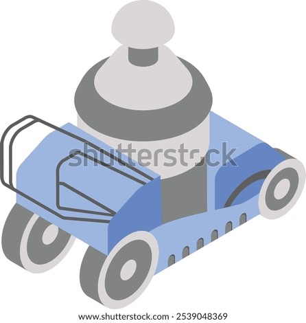 Lawn Mower Machine isometric concept, mow the grass or plants icon design, Housekeeping symbol, Home cleaning sign, Janitorial and Sanitation stock illustration