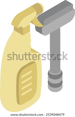 Shower Spray with Mini Wiper isometric concept, All Purpose Liquid with Scrapper vector icon design, Housekeeping symbol, Home cleaning sign, Janitorial and Sanitation stock illustration