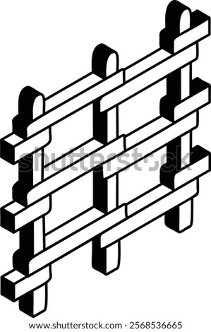 Wooden Plank Fence isometric concept, Crate Pallet Top View vector outline design, firewood or crafts Symbol, forest Deforestation products Sign,Lumberyard stock illustration