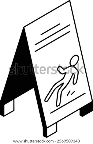 Wet surface yellow signage isometric vector design, Housekeeping symbol, Public health Custodial sign, Waste management illustration, caution slippery Floor outline concept