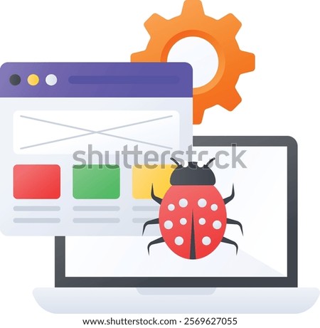 real time debugging tool concept, browser based code inspection utility vector color icon design, Web hosting service Symbol, Computing machines Sign Internet Application Management stock illustration