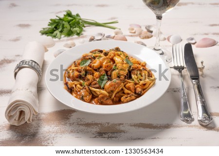 Similar – Image, Stock Photo Spaghetti ai frutti di mare on plate