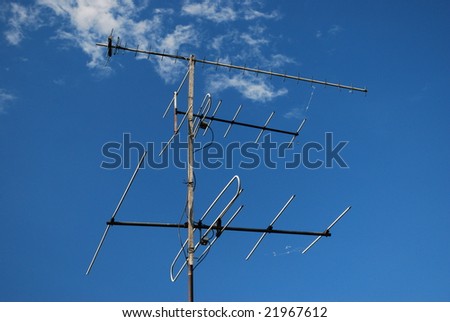 tv communication antenna used in rural areas on the background of clear sky