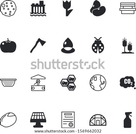 nature vector icon set such as: station, botany, circle, hand, year-round, science, tulips, home, bread, spica, aged, bell, insect, slice, signature, comfortable, nuclear, fruits, growth, sharp, fun