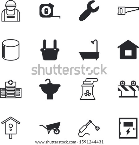 construction vector icon set such as: hand, screwdriver, panel, collection, distance, sand, breaker, summer, springtime, pipeline, inch, device, roadblock, fix, clipping, tap, barrier, forbidden