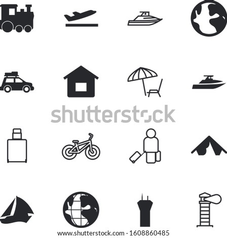 travel vector icon set such as: summertime, wheel, button, yachting, shore, railway, sailboat, cycling, drive, lamp, collection, regatta, lounger, rail, aeroplane, club, tent, people, peg, canopy
