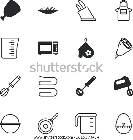 kitchen vector icon set such as: microwave, watch, apron, pasta, hand, knife, hanger, noodle, blue, serve, bakery, folded, bath, noodles, happy, gloves, yellow, stopwatch, cutting, value, pocket