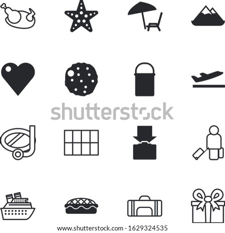 holiday vector icon set such as: dive, beef, slice, tree, outdoors, cutlet, logo, invertebrate, circle, animal, lunch, xmas, scuba, piece, february, bonfire, fall, hotel, mollusk, wedding, side