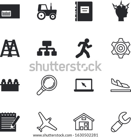 business vector icon set such as: encyclopedia, board, glass, staircase, off, gate, barcode, scan, medicine, key, take, note, electronic, sale, screwdriver, find, mechanism, transmission, body, pc