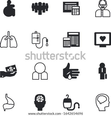 human vector icon set such as: fracture, company, examination, dollar, young, chair, procedure, speaker, management, disable, desktop, career, bone, page, worker, molecule, teamwork, collection