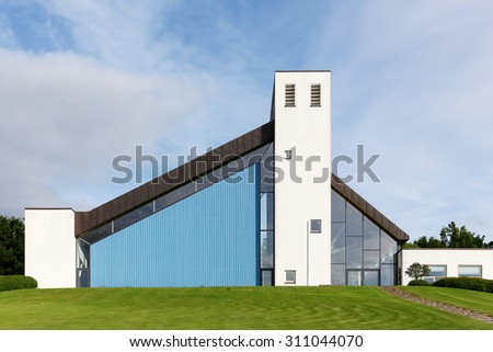 Aarhus, Denmark - June 12, 2015: Modern Skjoldhoj church in Aarhus, Denmark