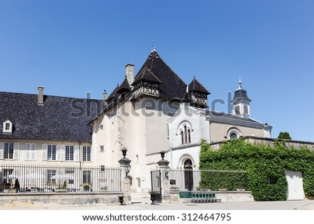 Pizay, France - May 22, 2015: Castle of Pizay  in Beaujolais, France. The Castle of Pizay, built in the XIXth century is an ideal place to have a relaxing stay.