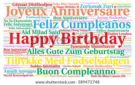 Happy Birthday In Different Languages Stock Photo 389472748 : Shutterstock