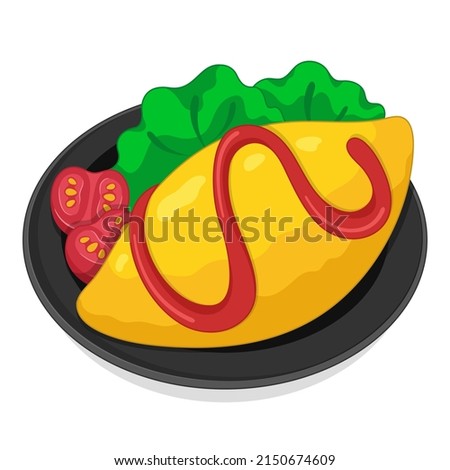 Japanese fried rice with tomato sauce (Japanese omelette rice) illustration vector. Сток-фото © 