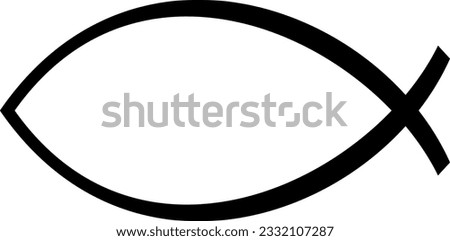 Sign of the fish, a symbol of Christian art, also known as Jesus fish. Symbol consisting of two intersecting arcs. Also called ichthys or ichthus, the Greek word for fish. Black illustration. Vector.