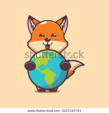 cute fox cartoon illustration in world animal day. cute vector design character. Vector isolated flat illustration for poster, brochure, web, mascot, sticker, logo and icon.