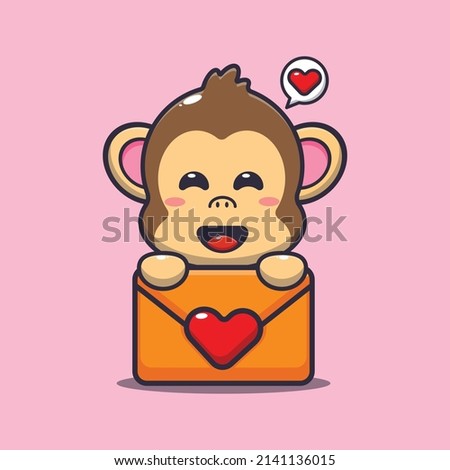 cute monkey cartoon character with love message