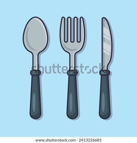 spoon, fork, and knife cartoon vector illustration.