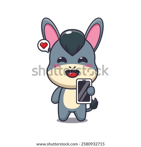 donkey mascot cartoon character vector illustration with mobile phone.
design element for poster, brochure, web, mascot, sticker, logo and icon.