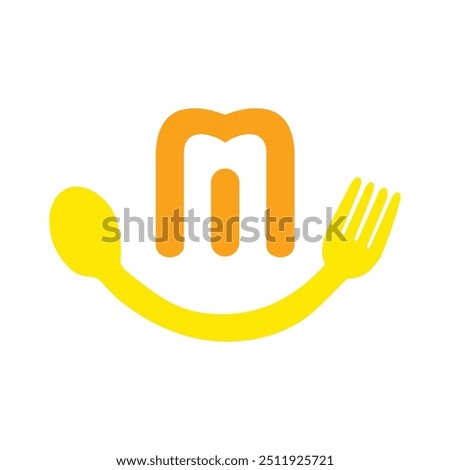 Letter M logo with Spoon and fork in one shape. Creative simple modern Restaurant fork and spoon. Logo for Food. Logo Chef Minimalist logo vector