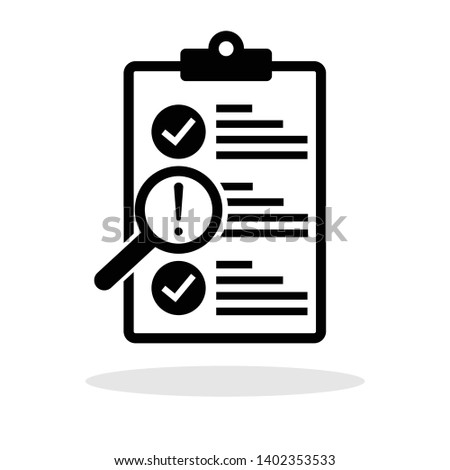 Clipboard with exclamation icon in trendy flat style. Checklist / Quality control / Audit for your web site design, logo, app, UI Vector EPS 10. 