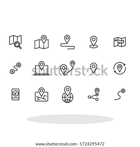 Navigation icon set in flat style. Location symbols for your web site design, logo, app, UI Vector EPS 10.	
