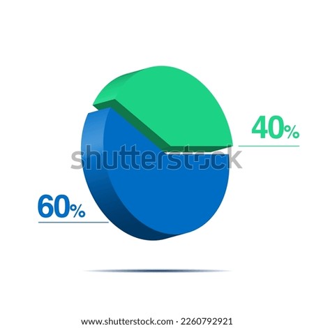 forty sixty 40 60 3d Isometric pie chart diagram for business presentation. Vector infographics illustration eps.