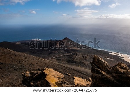 Several mouths of volcanoes and ancient lava, with the atlantic ocean in the background, before eruption in Cumbre Vieja Natural Park, Canary Islands, Spain Foto stock © 