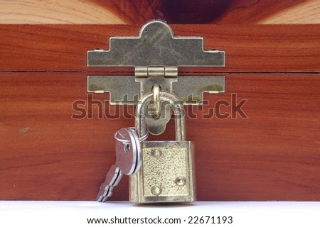 Wooden box with lock and key