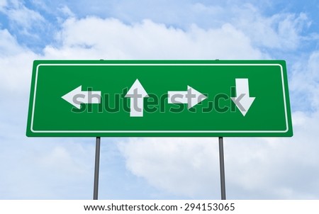 Green road signs direction arrow with sky background for your travel design