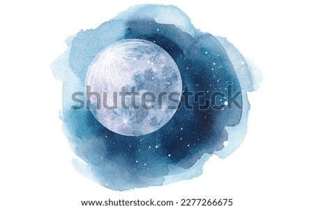 Abstract watercolor night sky with full moon illustration