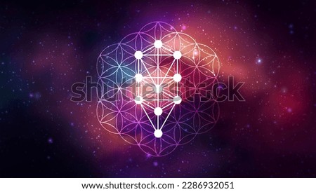 Kabbalah vector symbol isolated on space background. Sacred geometry and tree of sefirot illustration