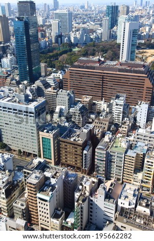 Tokyo, Japan -January 30, 2013:Aerial view at hi-rise buildings in Minato, Tokyo,Japan on January 30, 2013.This district is well known as the business district.