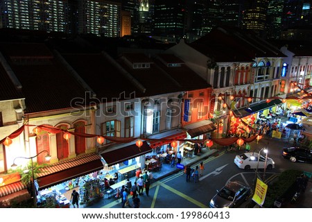 SINGAPORE-JAN 18:Aerial view of China Town in Singapore on Jan 18, 2011.  China Town is one of best sightseeing destination in Singapore.