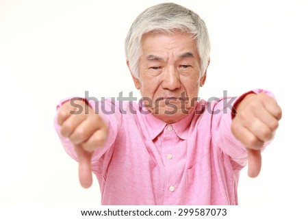 senior Japanese man with  double thumbs down gesture